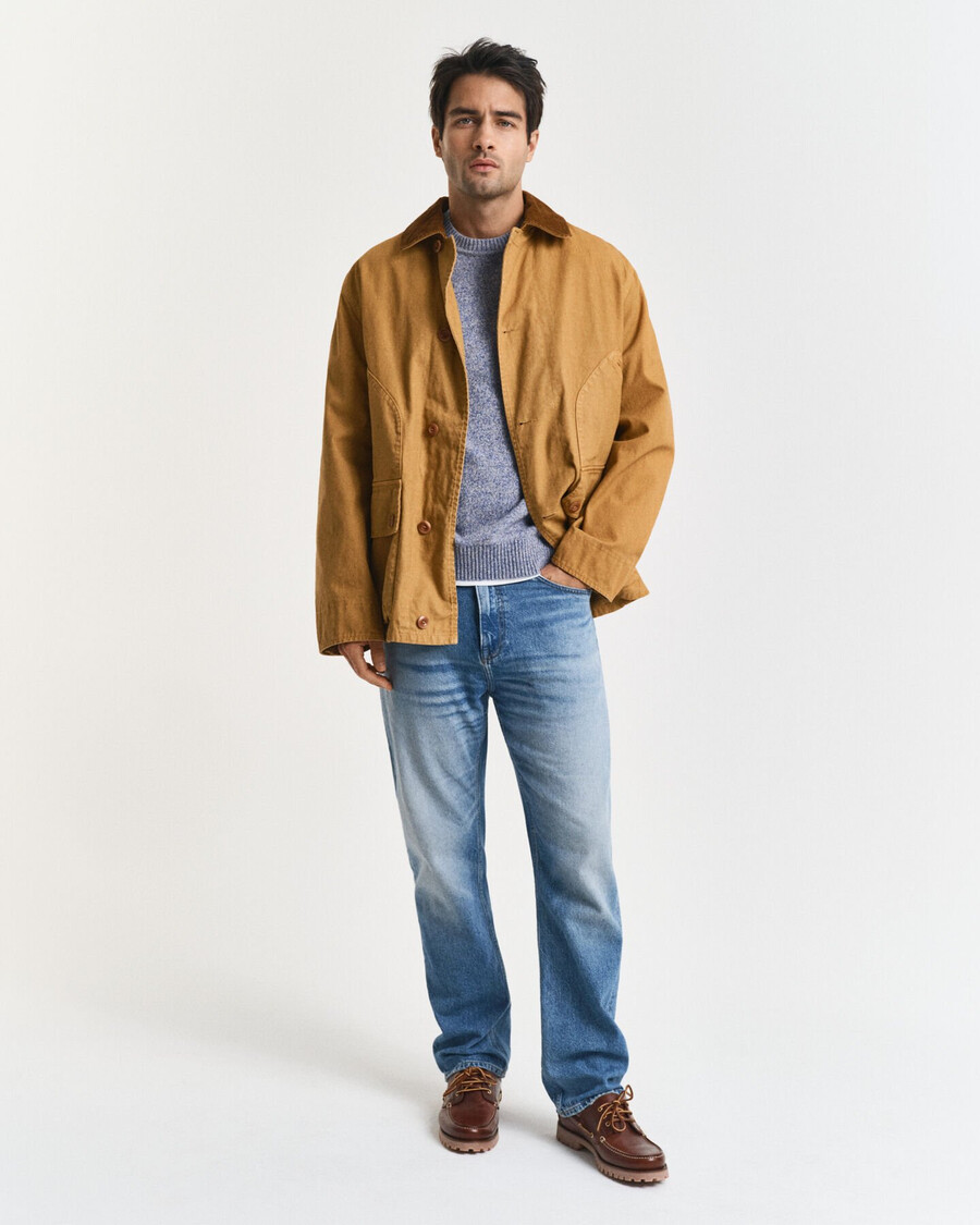 sweter mouliné z mieszanki wełny z okrągłym dekoltem – denim blue melange