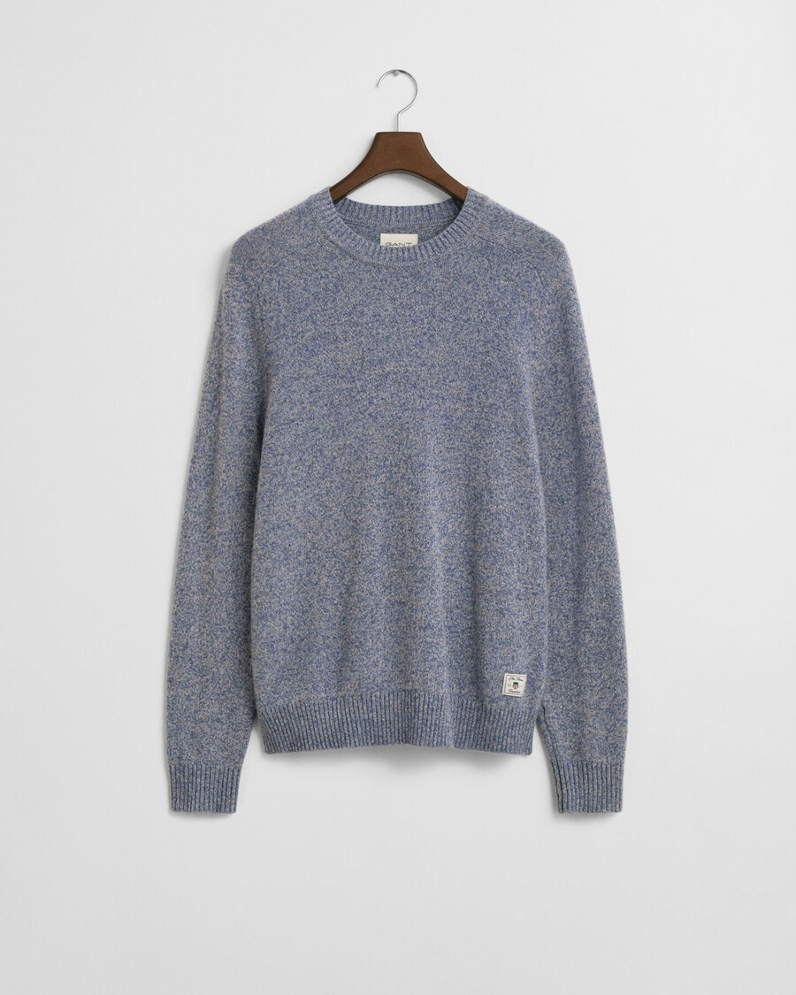 sweter mouliné z mieszanki wełny z okrągłym dekoltem – denim blue melange