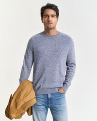 sweter mouliné z mieszanki wełny z okrągłym dekoltem – denim blue melange