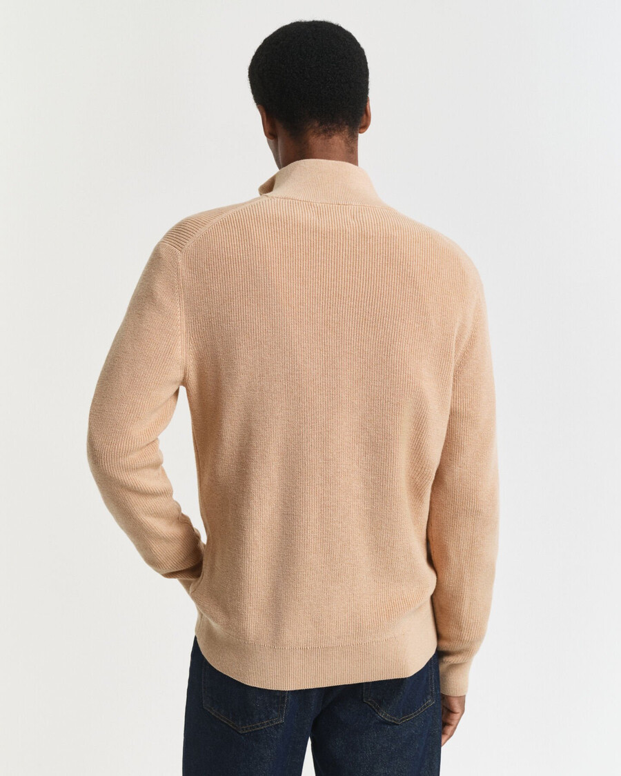 sweter Żebrowany z bawełny merynosowej z zamkiem błyskawicznym do połowy – khaki melanż