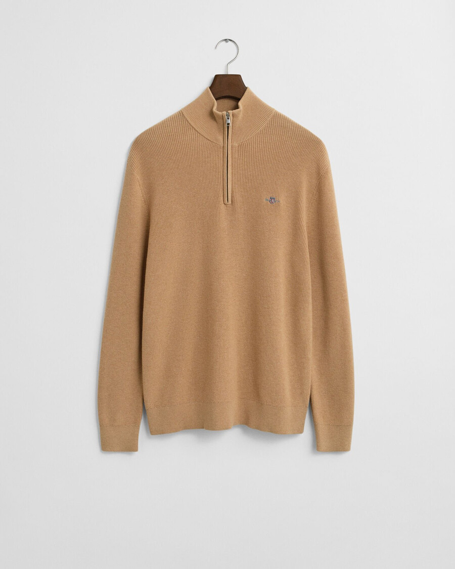 sweter Żebrowany z bawełny merynosowej z zamkiem błyskawicznym do połowy – khaki melanż