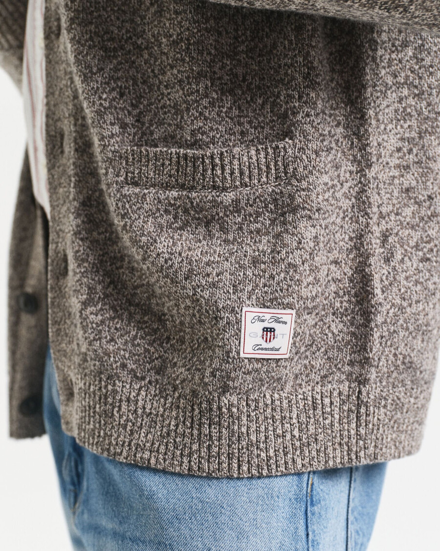 kardigan mouliné z mieszanki wełny – brązowy melanż