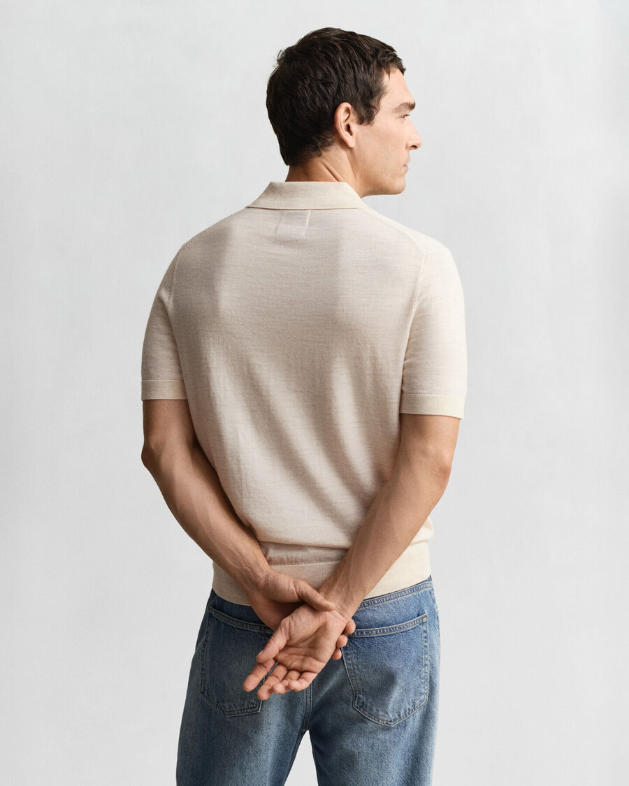 sweter polo z krótkim rękawem z bardzo cienkiej wełny merynosów – melanż nasion