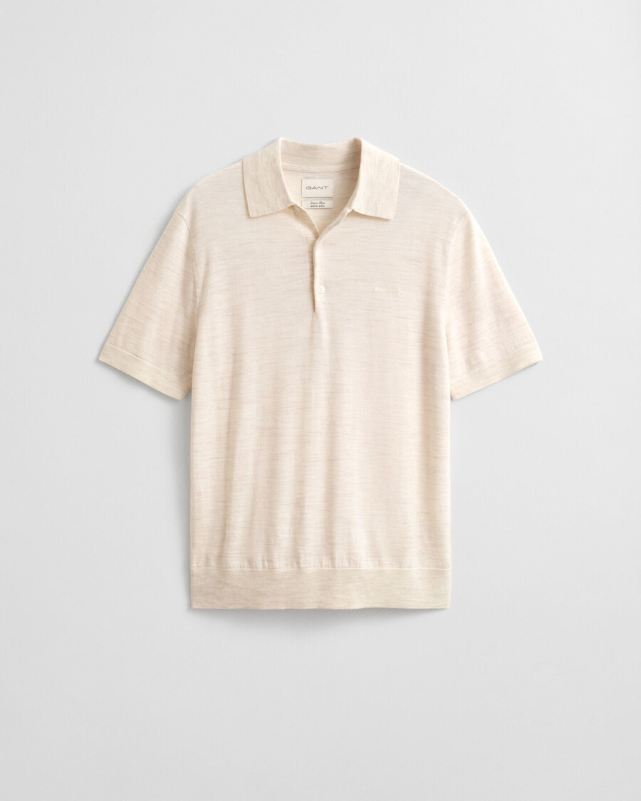 sweter polo z krótkim rękawem z bardzo cienkiej wełny merynosów – melanż nasion
