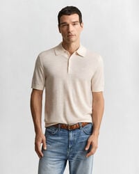 sweter polo z krótkim rękawem z bardzo cienkiej wełny merynosów – melanż nasion