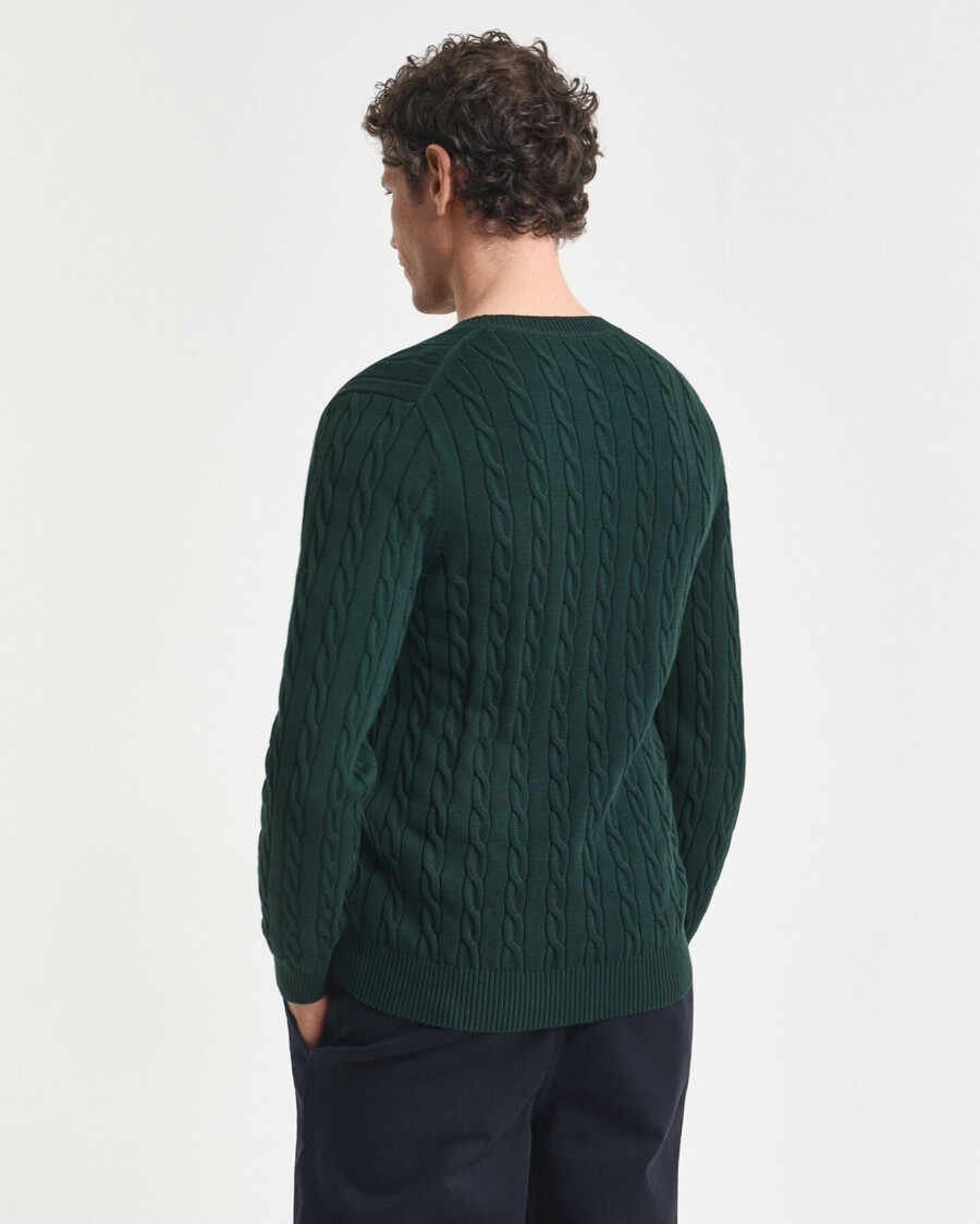 sweter z bawełnianej dzianiny kablowej z okrągłym dekoltem – tartan green