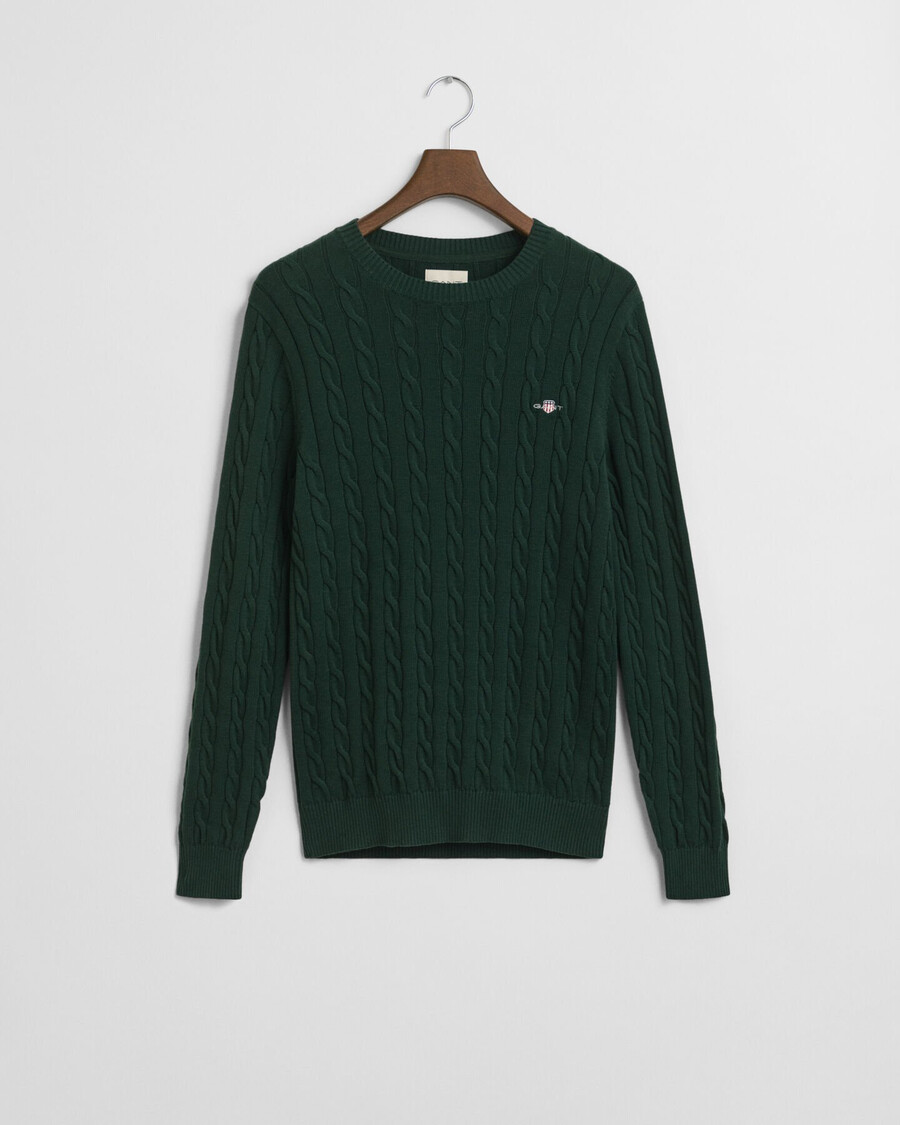 sweter z bawełnianej dzianiny kablowej z okrągłym dekoltem – tartan green