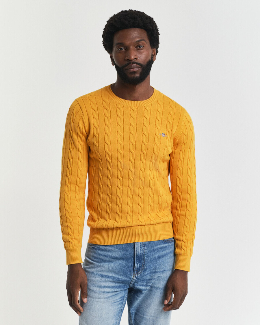 sweter z okrągłym dekoltem z dzianiny bawełnianej w kolorze yellow lichen