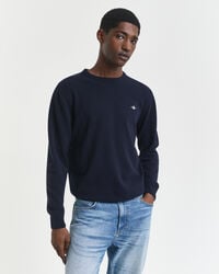 supercienki sweter z owczej wełny z okrągłym dekoltem – morski