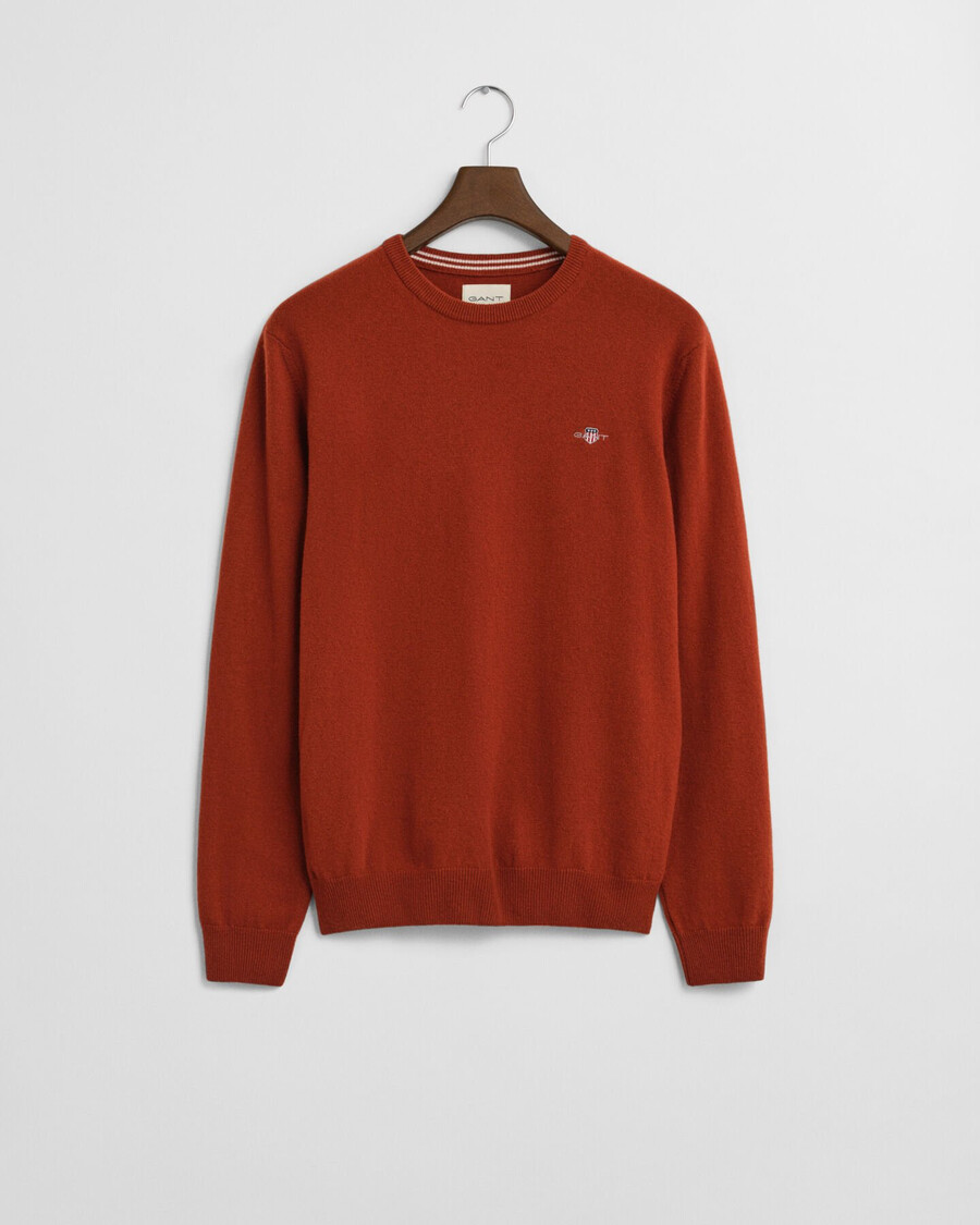 supercienki sweter z owczej wełny z okrągłym dekoltem – modern rust