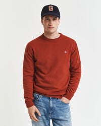 supercienki sweter z owczej wełny z okrągłym dekoltem – modern rust