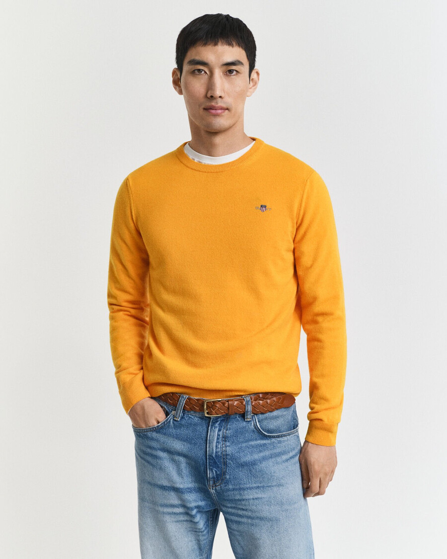 supercienki sweter z okrągłym dekoltem z wełny jagnięcej – yellow lichen