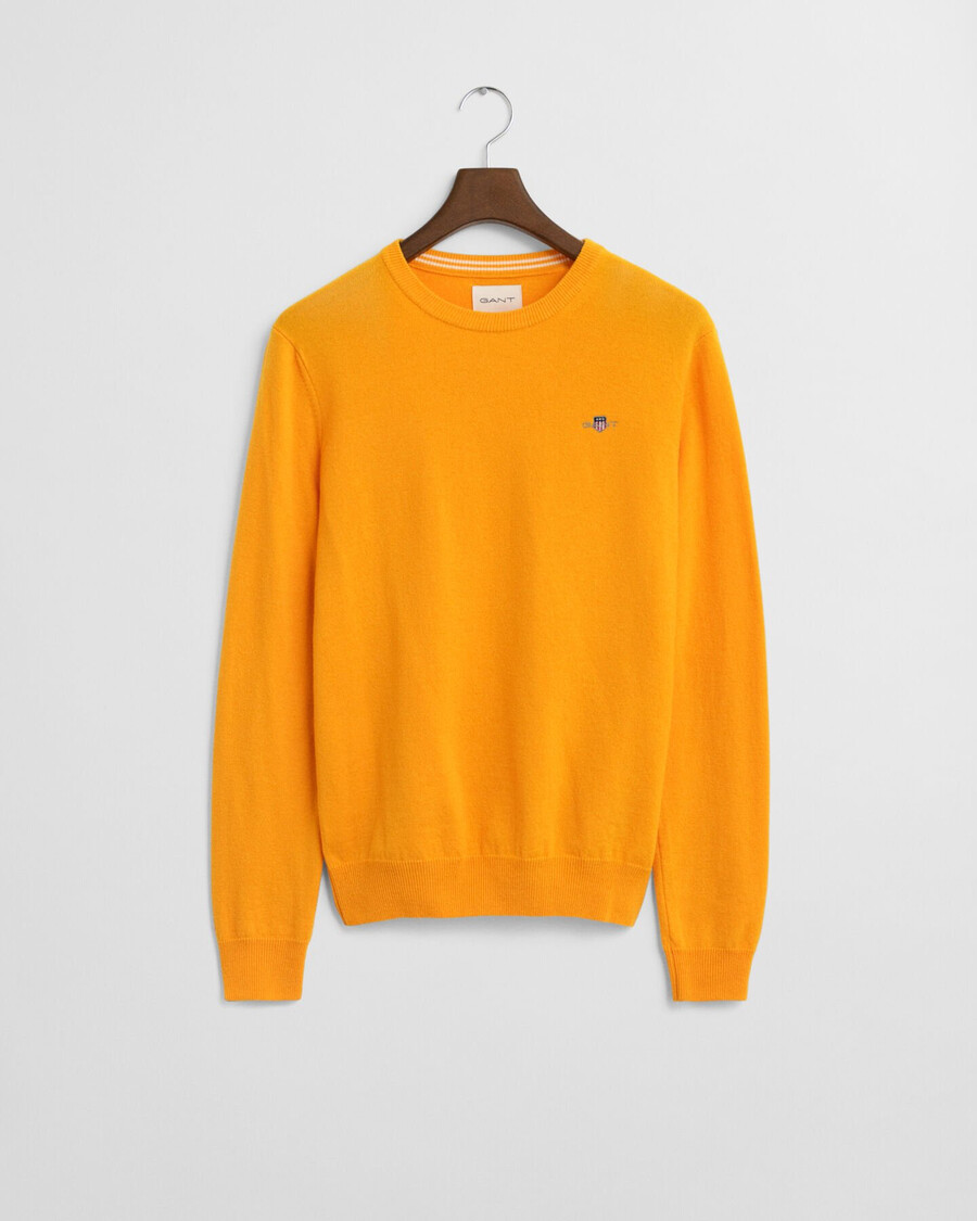 supercienki sweter z okrągłym dekoltem z wełny jagnięcej – yellow lichen