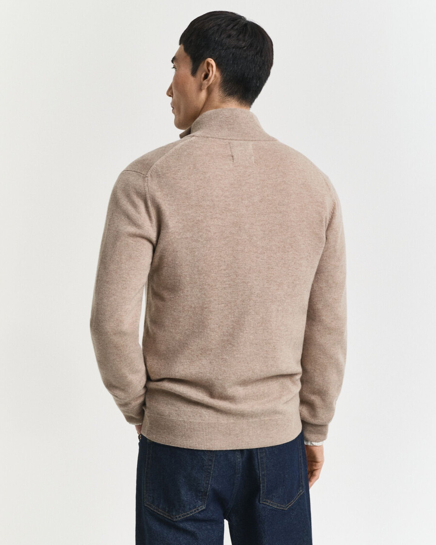 superfine lambswool zip cardigan - dk sand melange