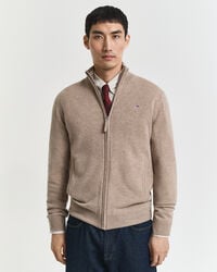 superfine lambswool zip cardigan - dk sand melange