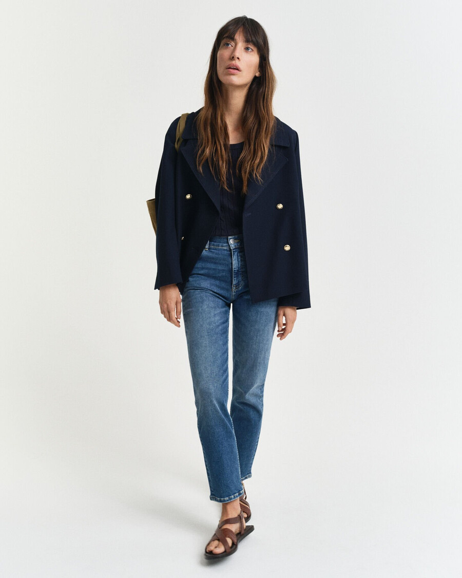 jeansy slim fit cropped - Średni niebieski znoszone