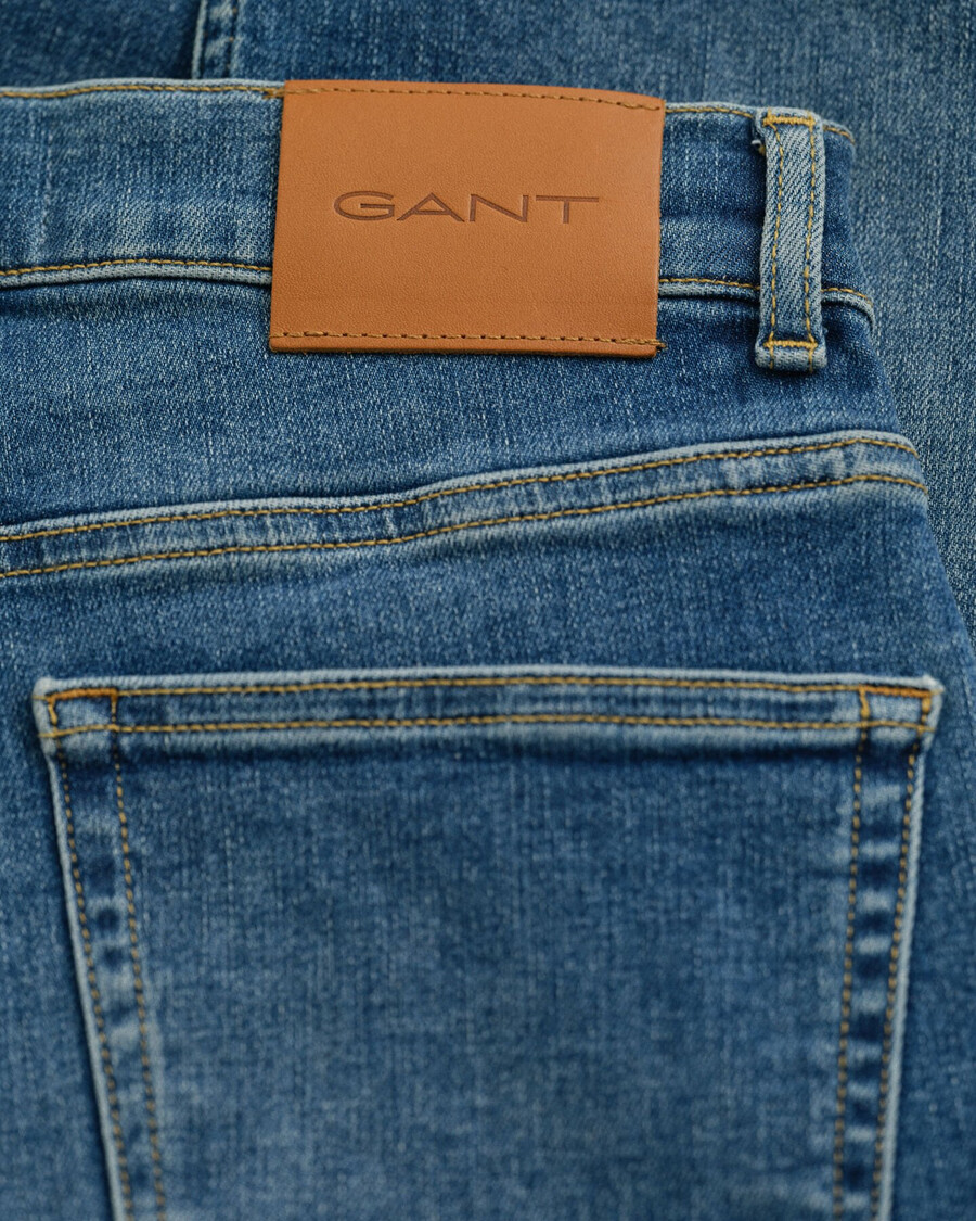 jeansy slim fit cropped - Średni niebieski znoszone