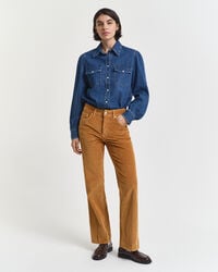 rozszerzane jeansy z sztruksu – whiskey brown