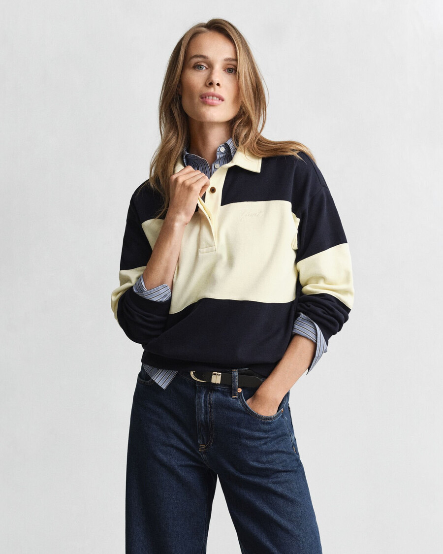 piqué textured color blocked rugger - evening blue