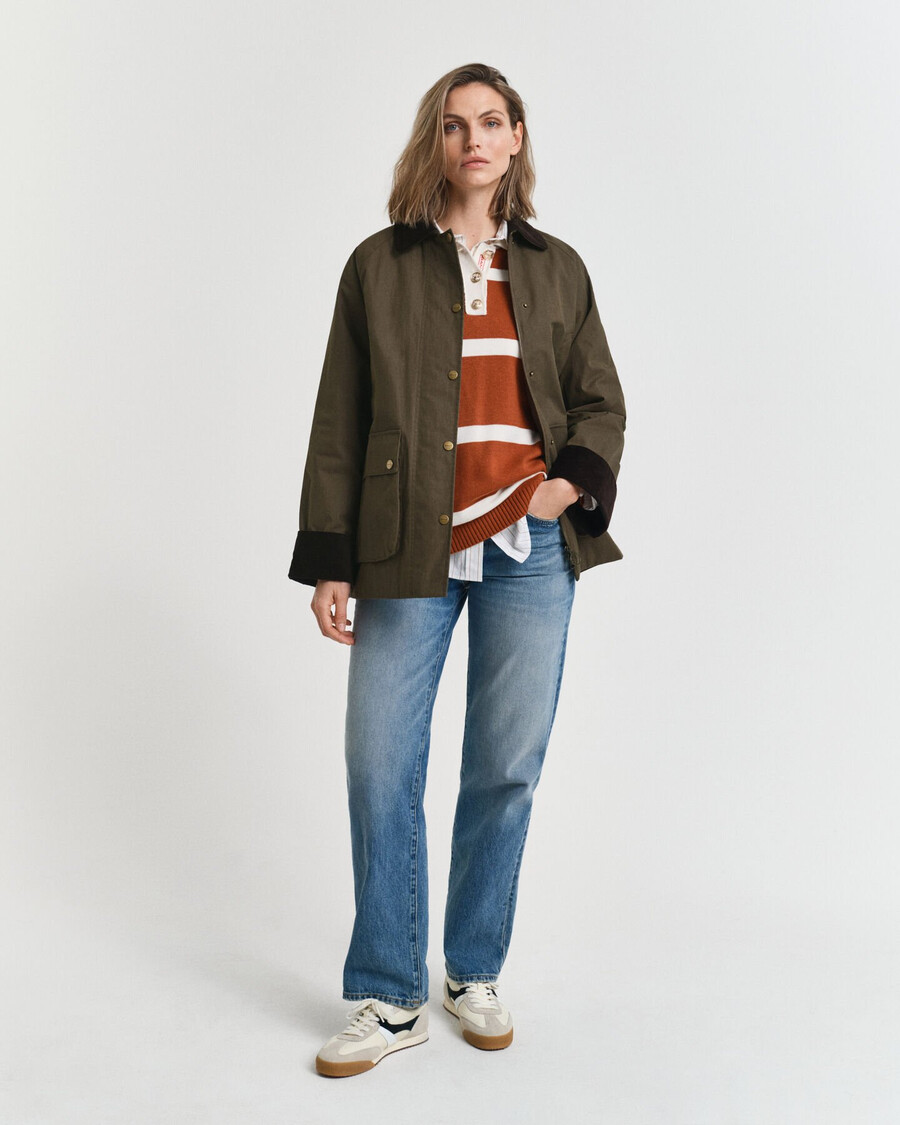 kurtka stodołowa z woskowanej bawełny – ciemna zieleń mchu