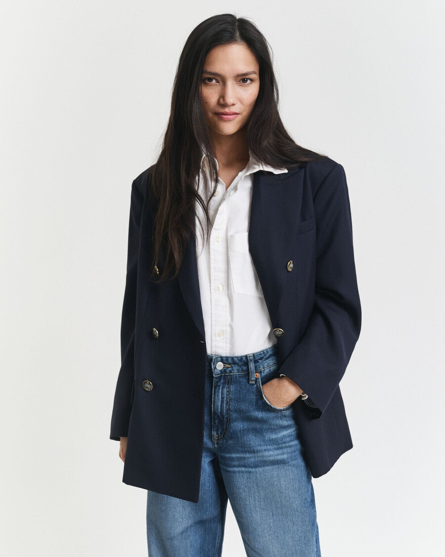 luźna wełniana marynarka hopsack w stylu oversize – marynarska