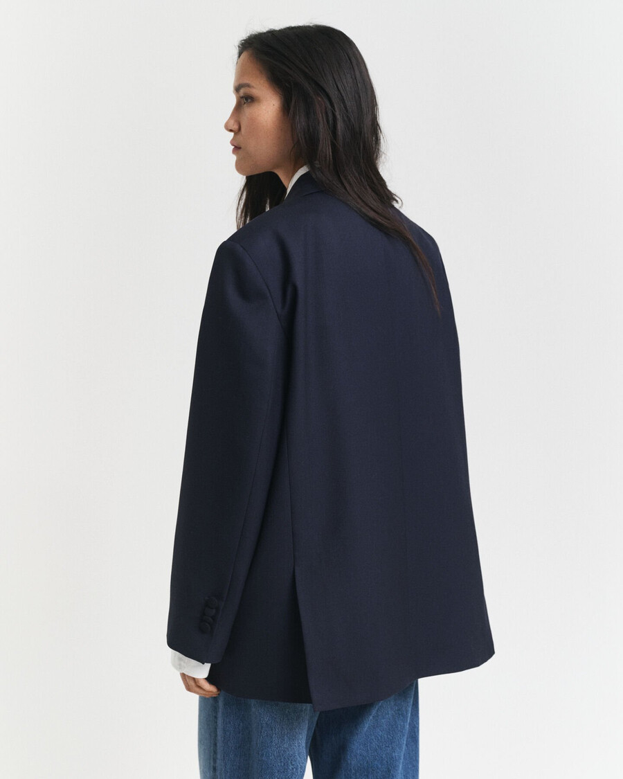 luźna wełniana marynarka hopsack w stylu oversize – marynarska