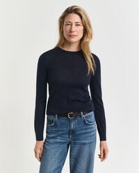 sweter z okrągłym dekoltem z bardzo cienkiej wełny merynosów – wieczorowy błękit