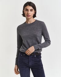 sweter z okrągłym dekoltem z bardzo cienkiej wełny merynosów – melanż antracytowy
