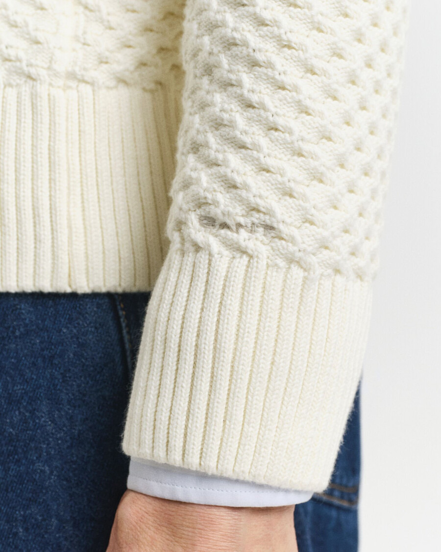 sweter z teksturowanej bawełny z zamkiem błyskawicznym – kremowy