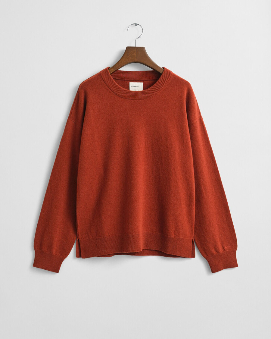 supercienki sweter z owczej wełny z okrągłym dekoltem – modern rust