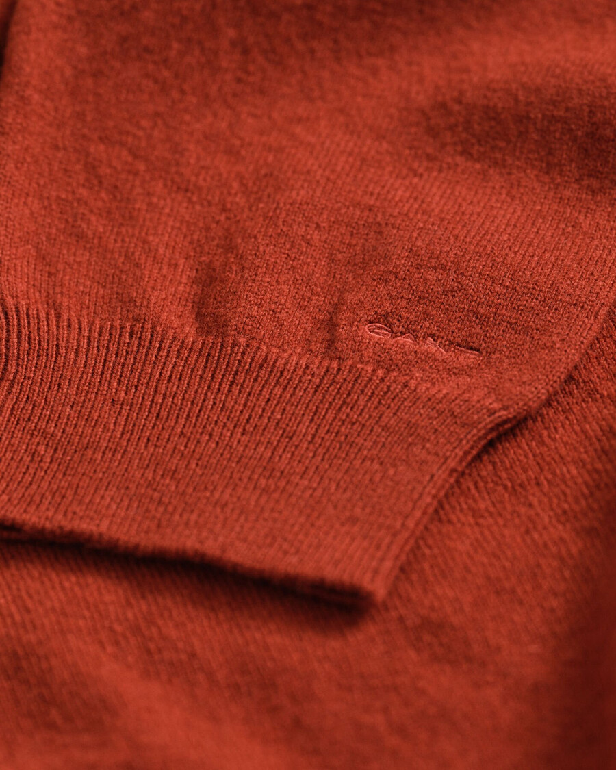 supercienki sweter z owczej wełny z okrągłym dekoltem – modern rust