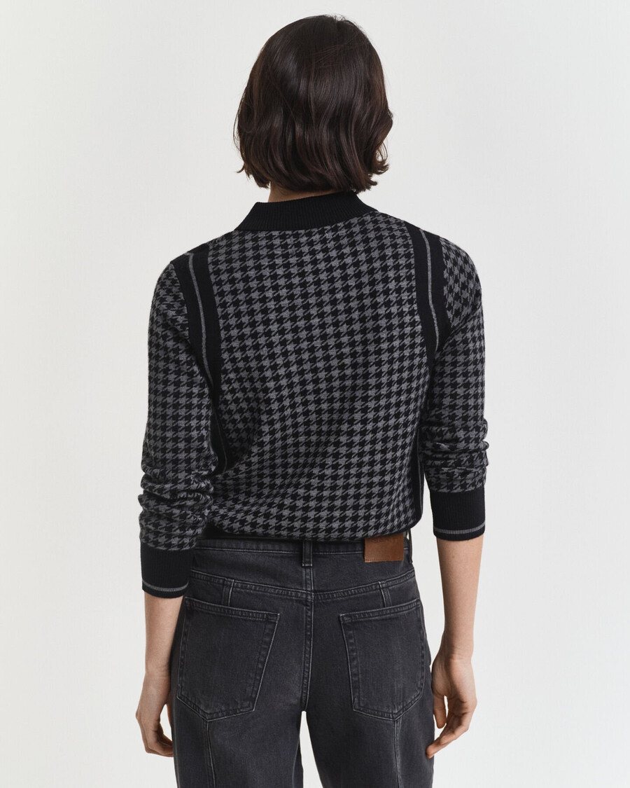sweter polo z Żakardu w pepitkę – czarny