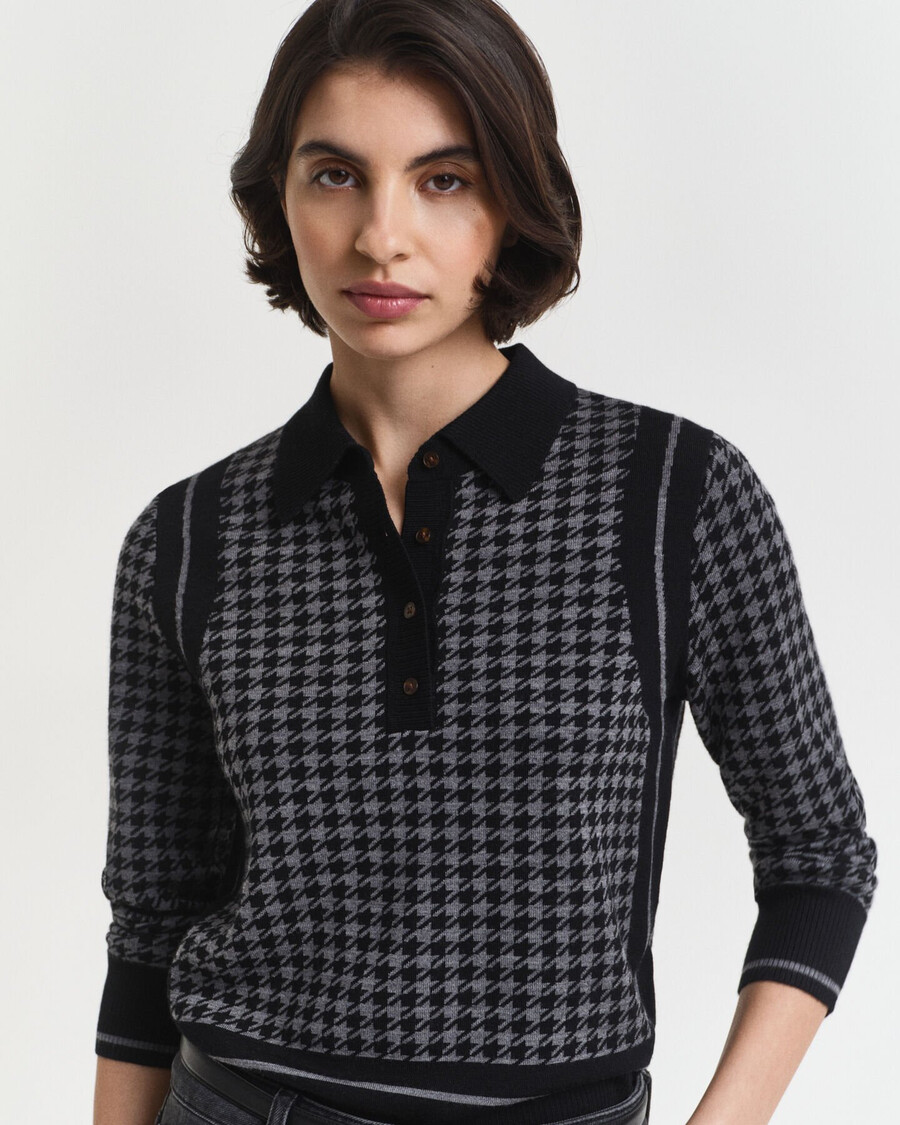 sweter polo z Żakardu w pepitkę – czarny