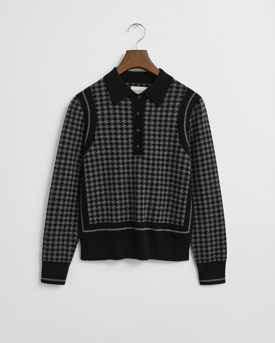 sweter polo z Żakardu w pepitkę – czarny