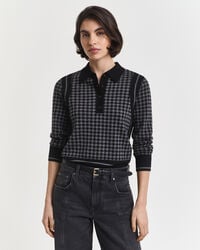 sweter polo z Żakardu w pepitkę – czarny