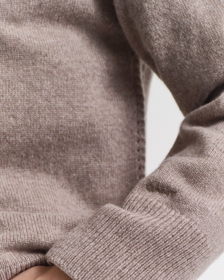 miękki sweter z mieszanki wełny i kaszmiru z okrągłym dekoltem – beżowo-szary