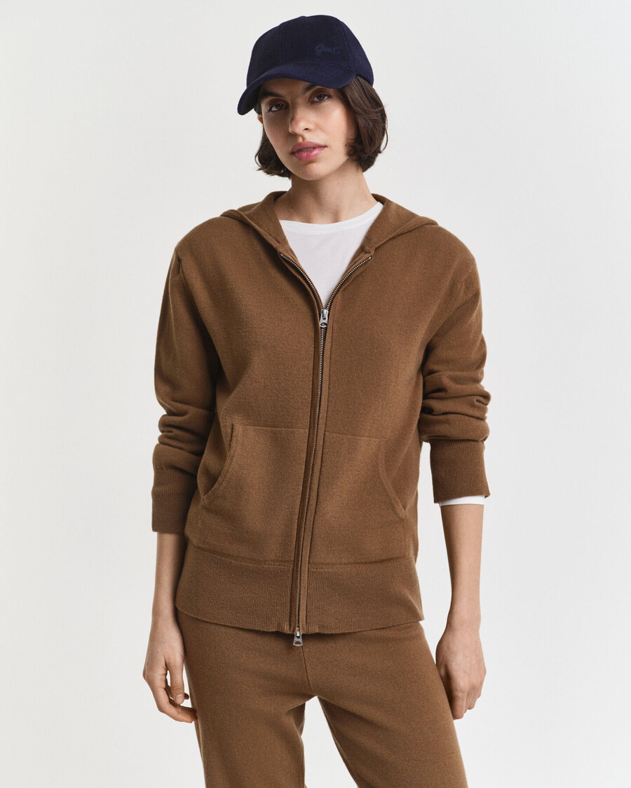 bluza z kapturem superfine lambswool zip – ciepła khaki