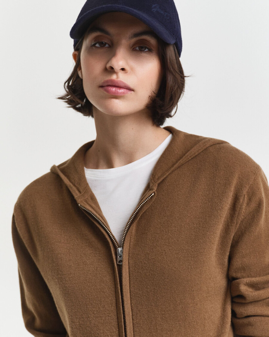 bluza z kapturem superfine lambswool zip – ciepła khaki