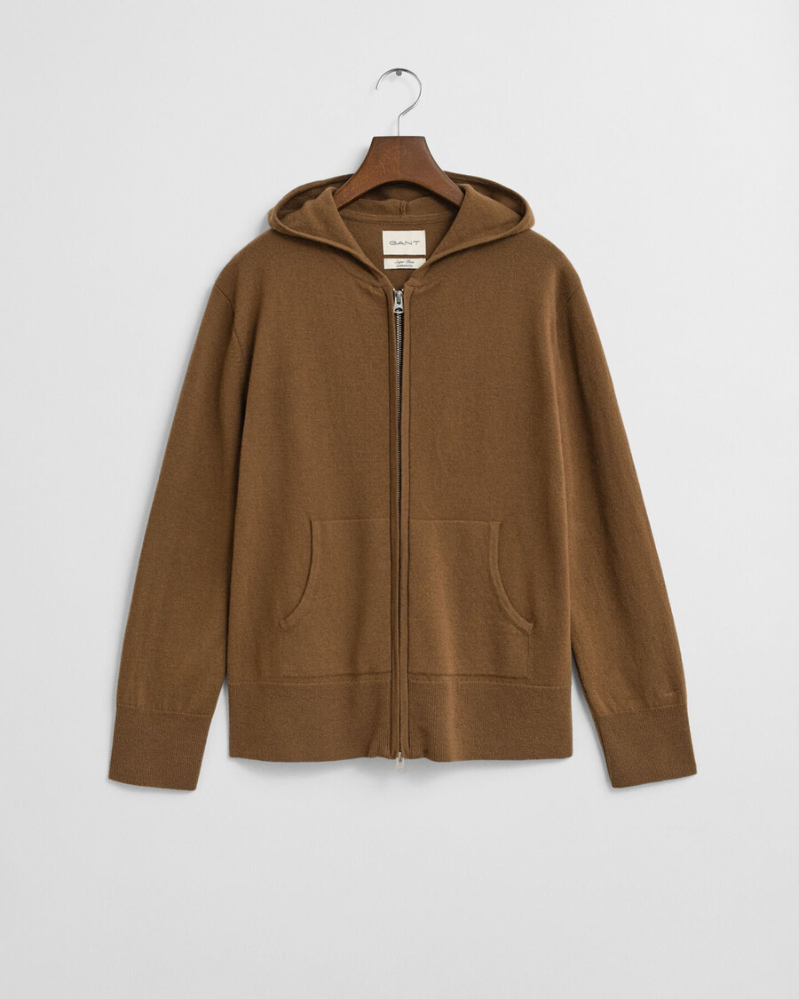 bluza z kapturem superfine lambswool zip – ciepła khaki
