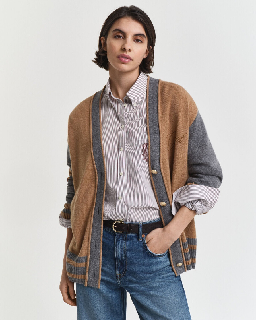 kardigan varsity vneck - whiskey brown